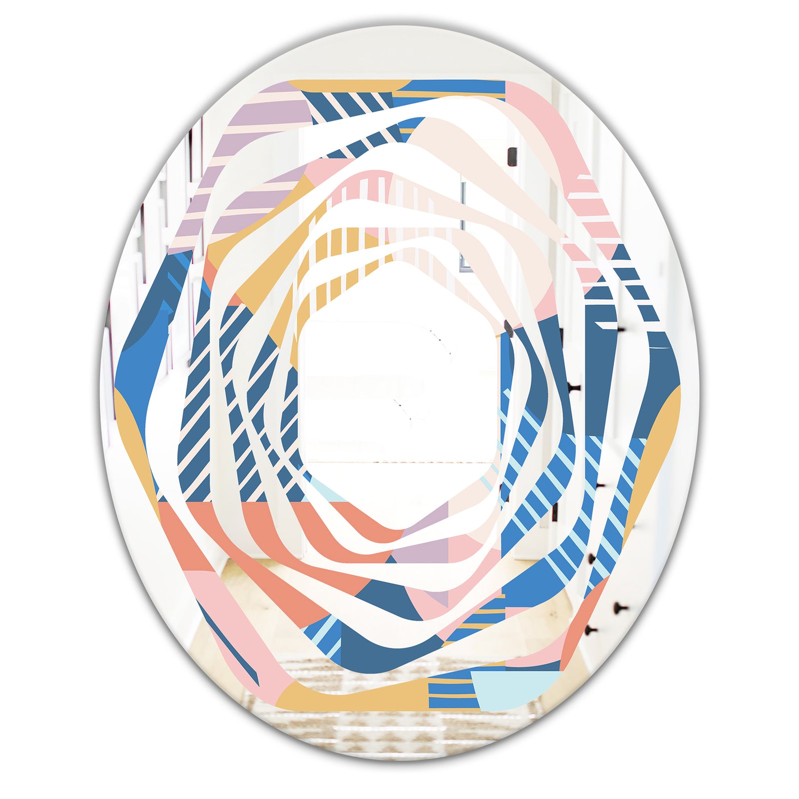 Trendy Contemporary Geometry Shapes Pattern - Modern Round or Oval Wall Mirror - Whirl