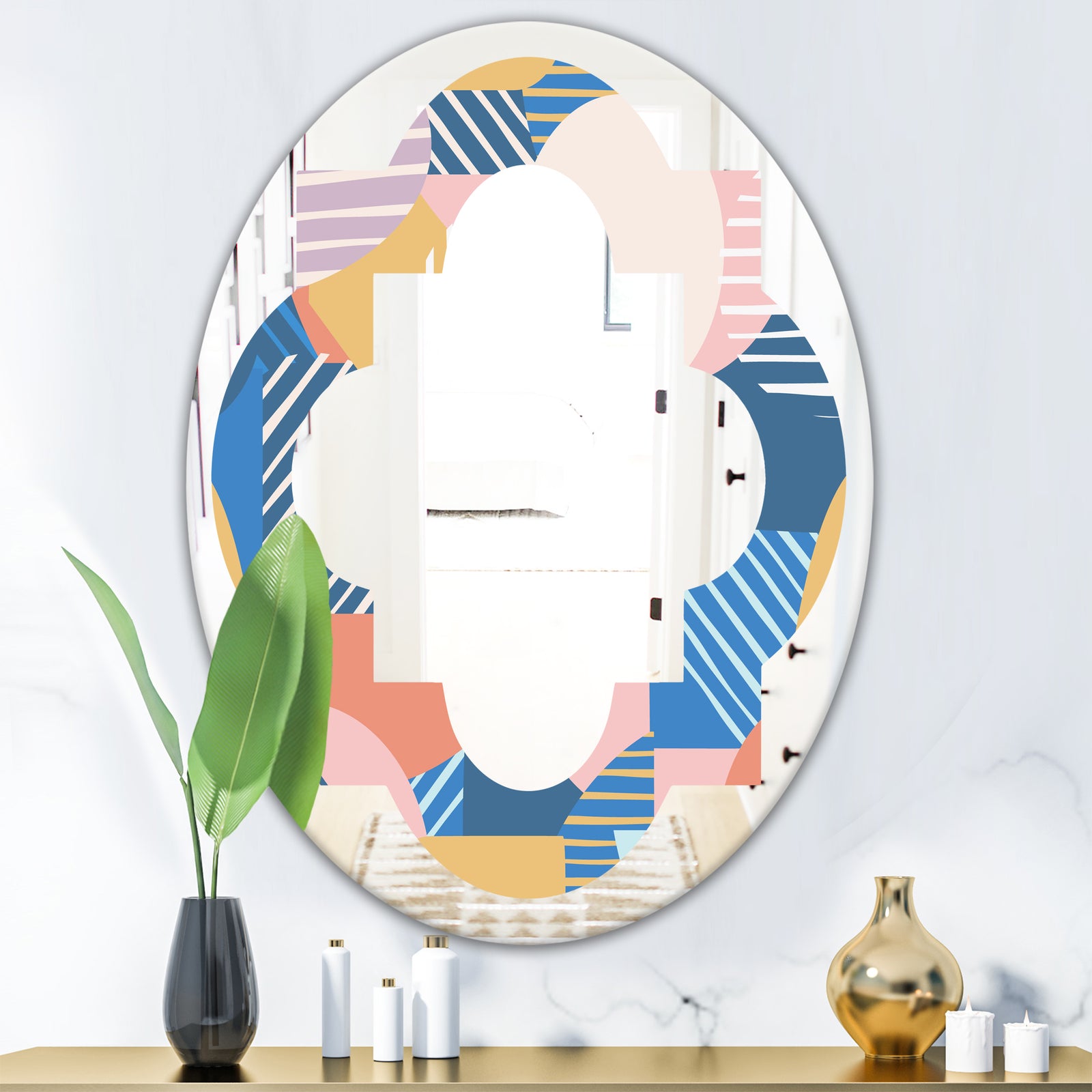 Trendy Contemporary Geometry Shapes Pattern - Modern Round or Oval Wall Mirror - Quatrefoil