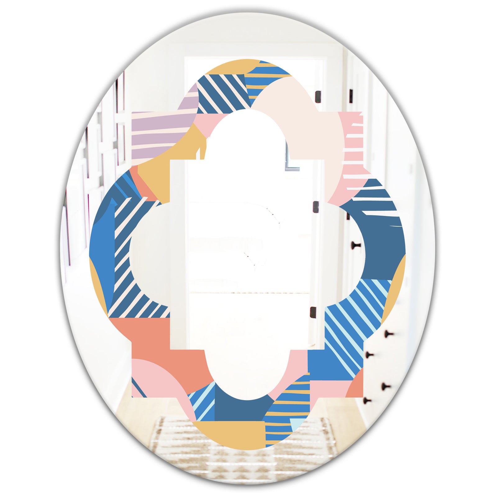 Trendy Contemporary Geometry Shapes Pattern - Modern Round or Oval Wall Mirror - Quatrefoil