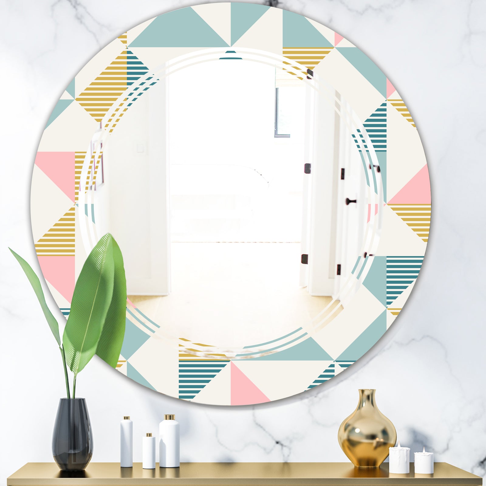 Diamond Retro I - Modern Round or Oval Wall Mirror - Triple C