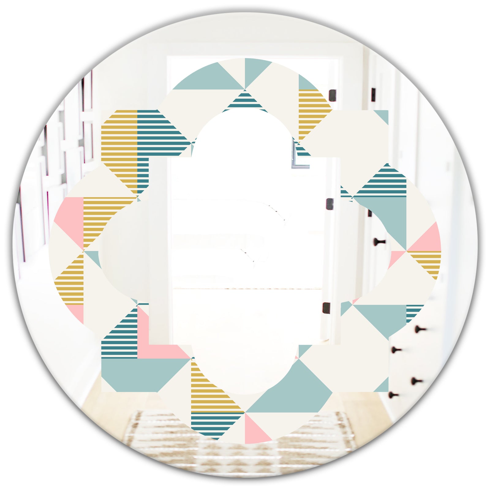 Diamond Retro I - Modern Round or Oval Wall Mirror - Quatrefoil