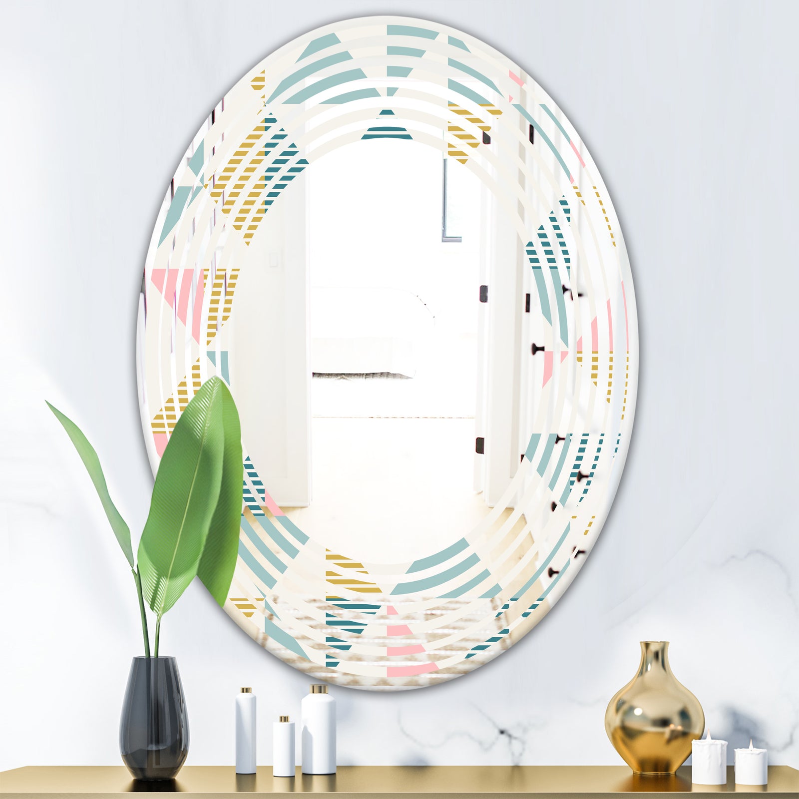Diamond Retro I - Modern Round or Oval Wall Mirror - Wave