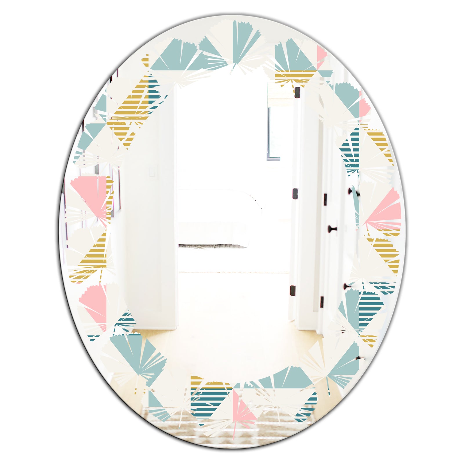 Diamond Retro I - Modern Round or Oval Wall Mirror - Leaves