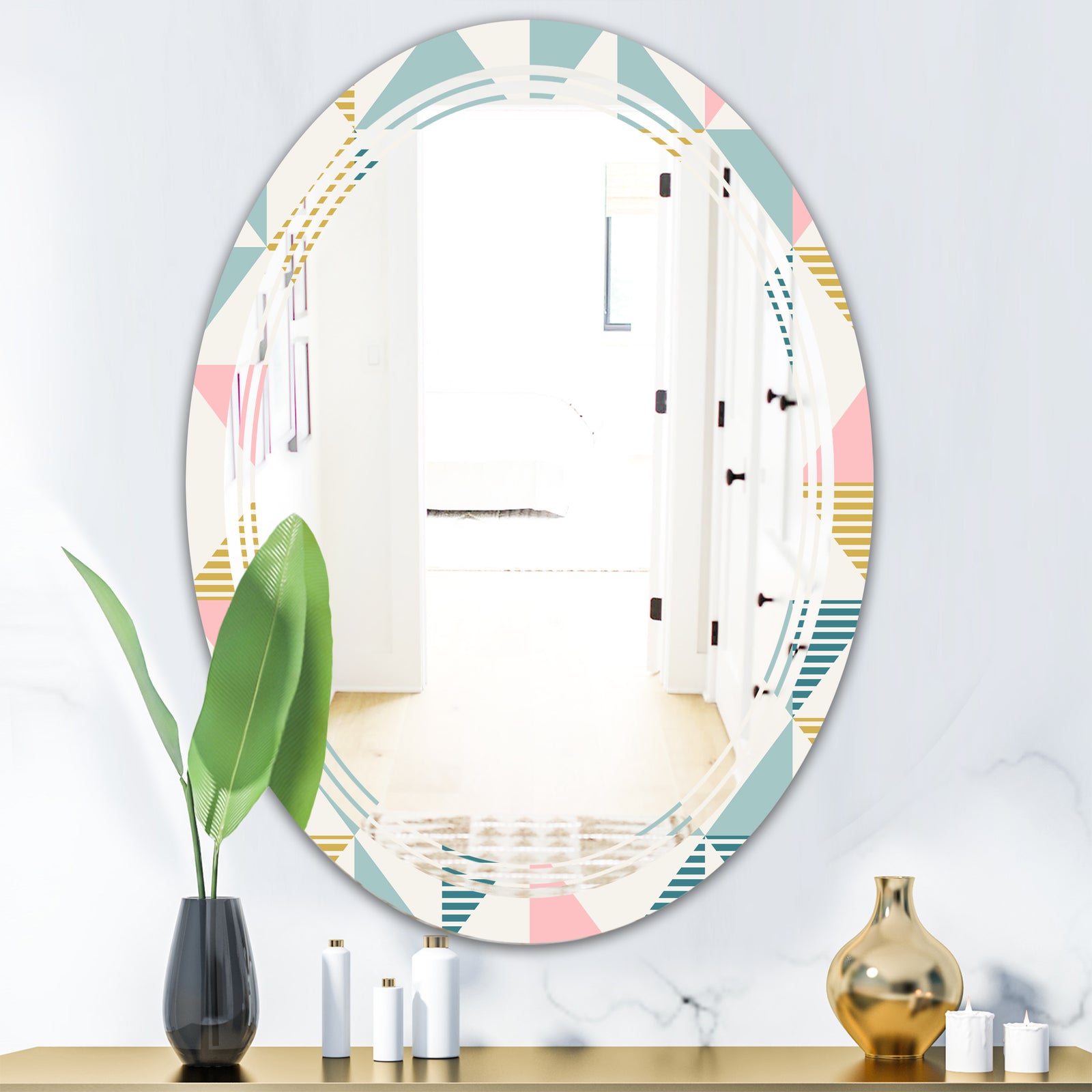 Diamond Retro I - Modern Round or Oval Wall Mirror - Triple C