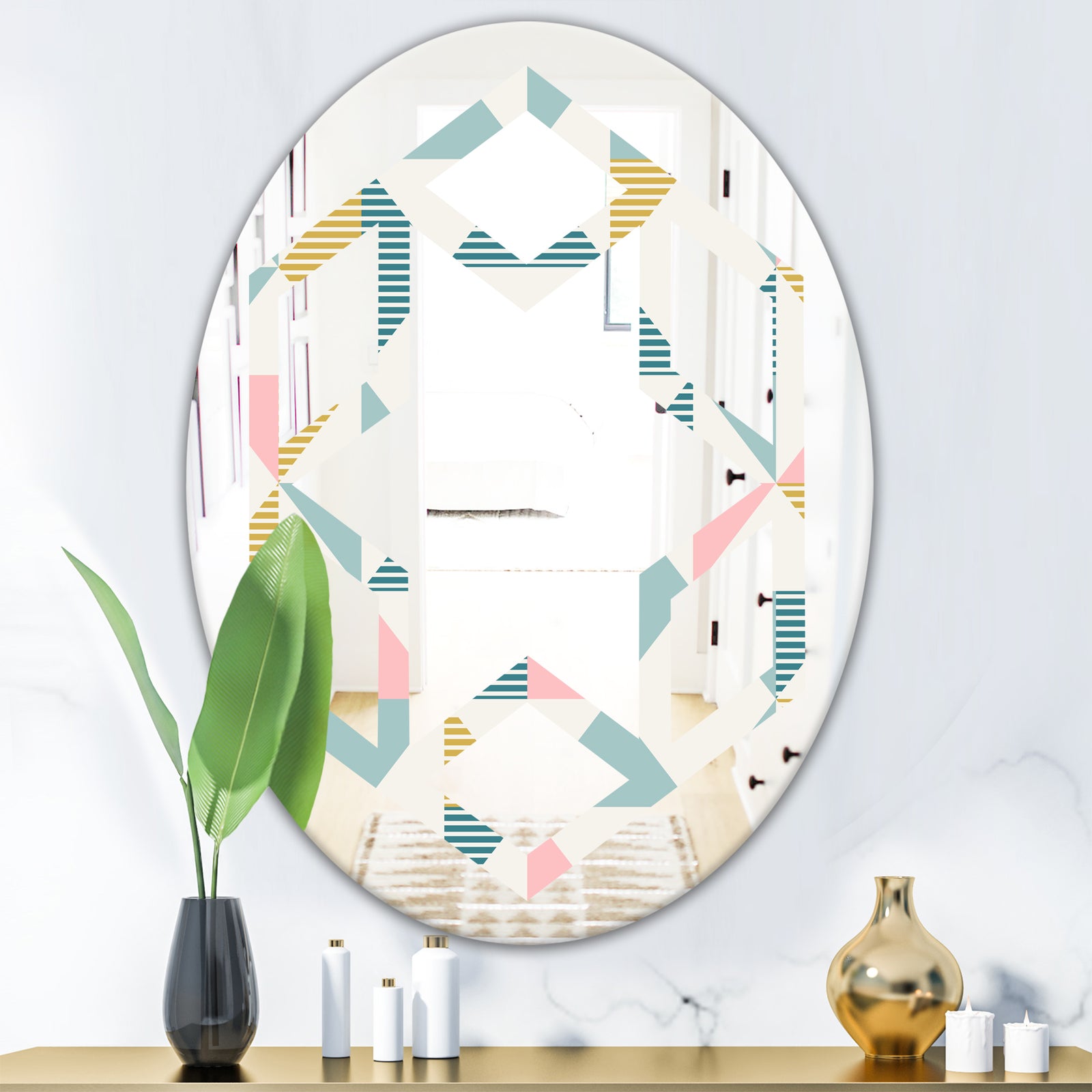 Diamond Retro I - Modern Round or Oval Wall Mirror - Hexagon Star