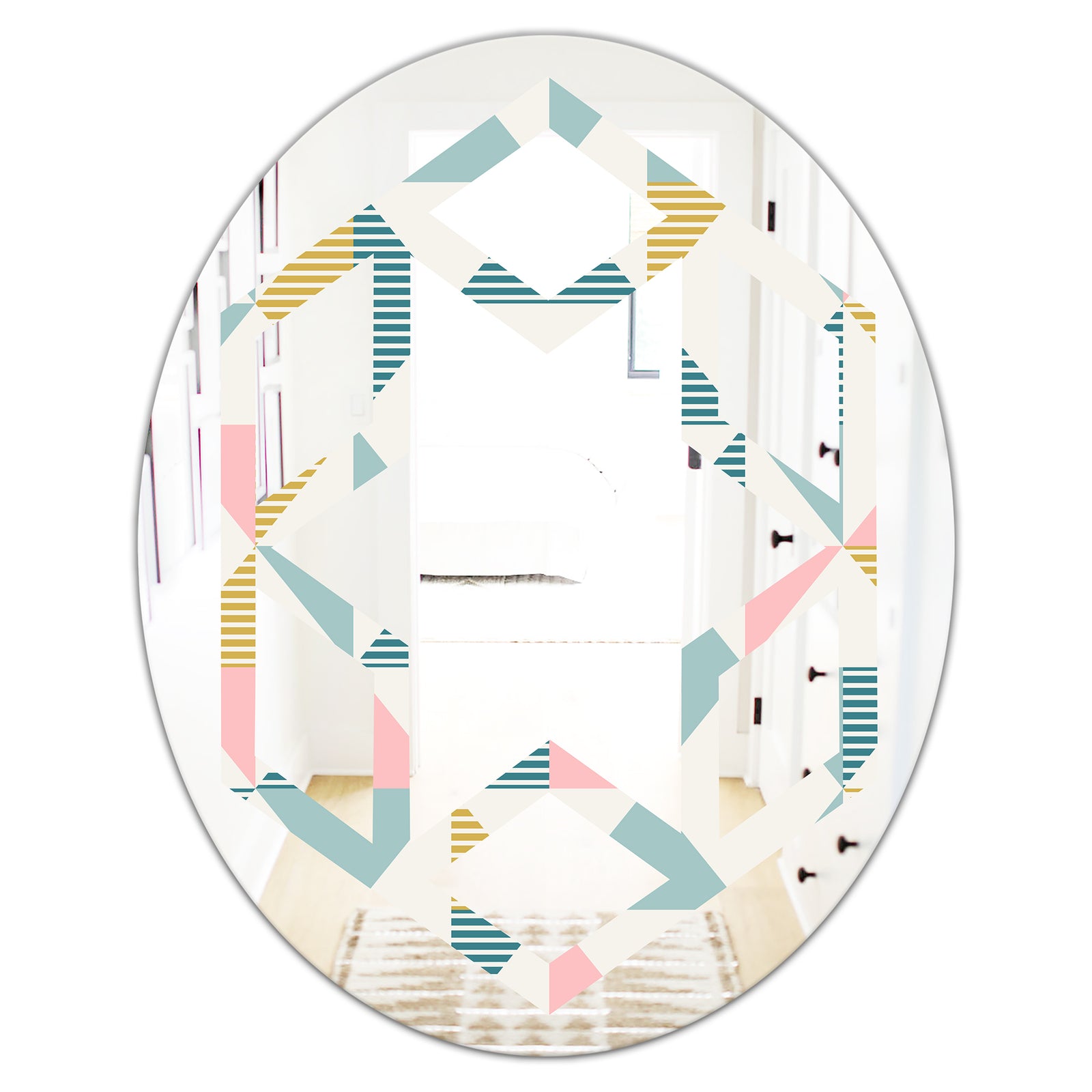 Diamond Retro I - Modern Round or Oval Wall Mirror - Hexagon Star