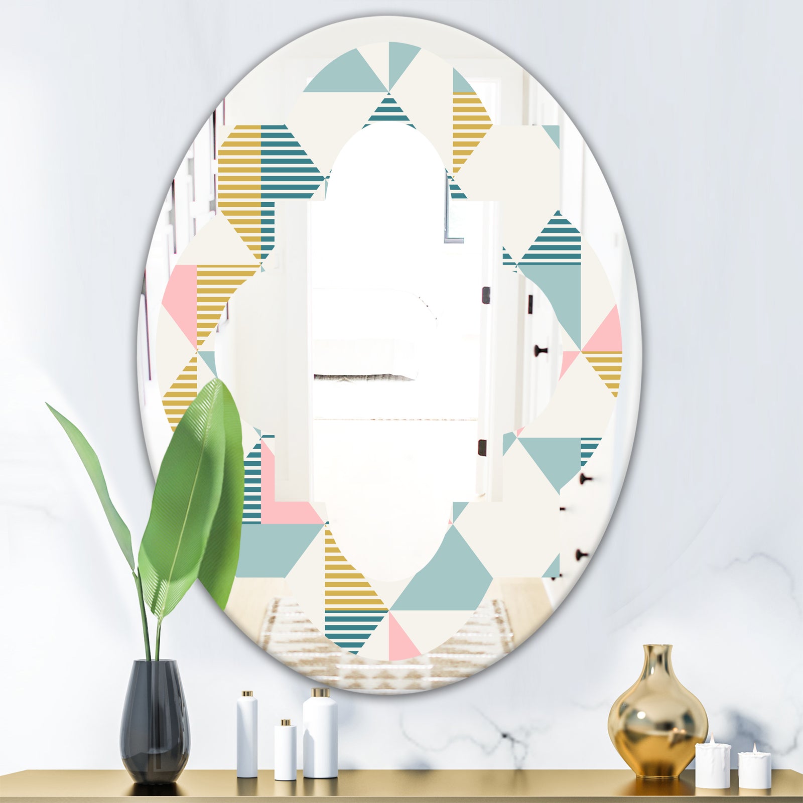 Diamond Retro I - Modern Round or Oval Wall Mirror - Quatrefoil