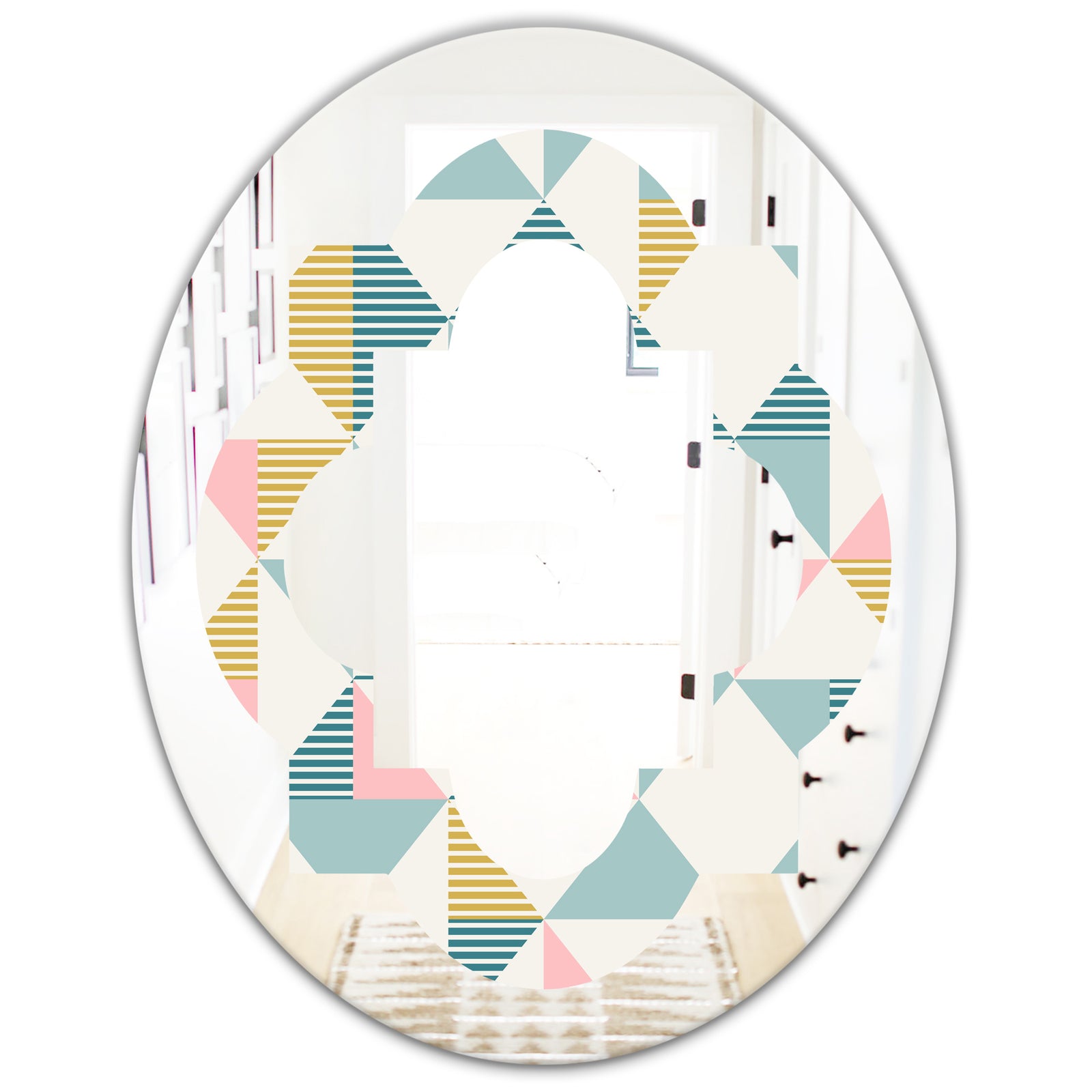 Diamond Retro I - Modern Round or Oval Wall Mirror - Quatrefoil