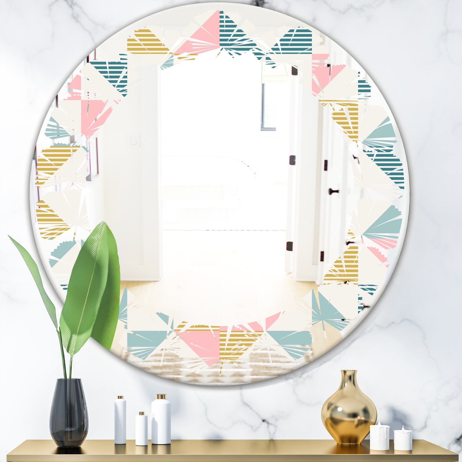 Diamond Retro II - Modern Round or Oval Wall Mirror - Leaves