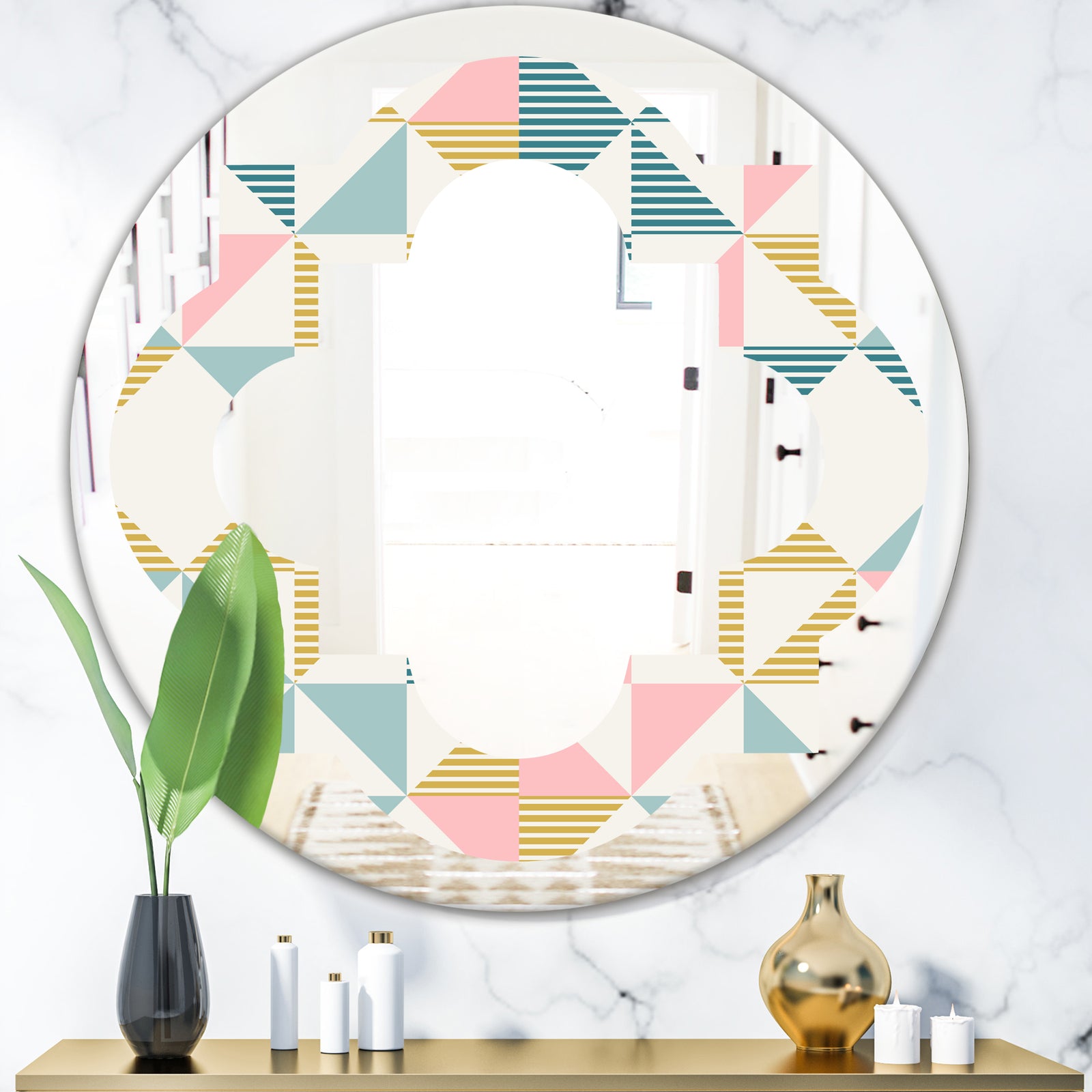 Diamond Retro II - Modern Round or Oval Wall Mirror - Quatrefoil