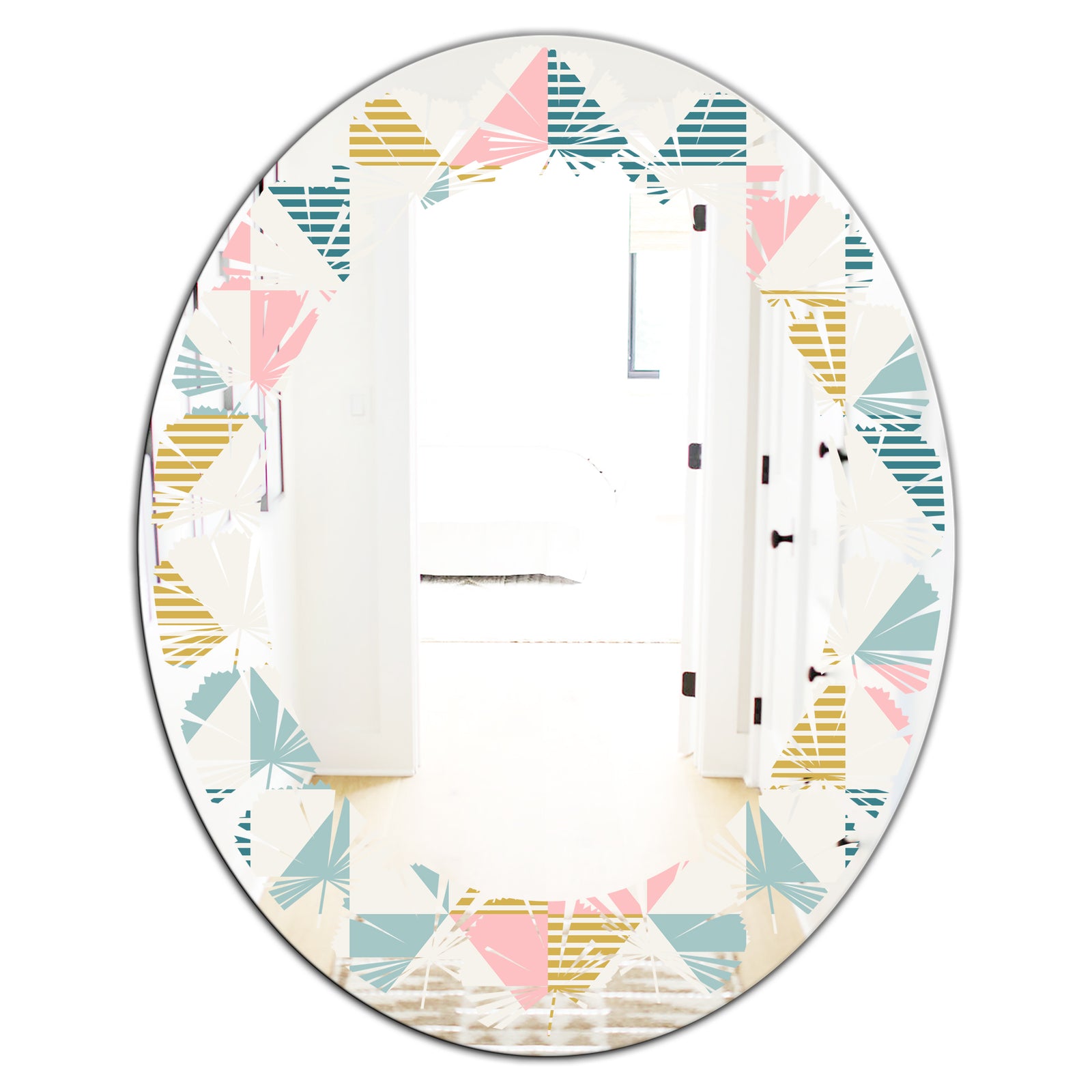 Diamond Retro II - Modern Round or Oval Wall Mirror - Leaves