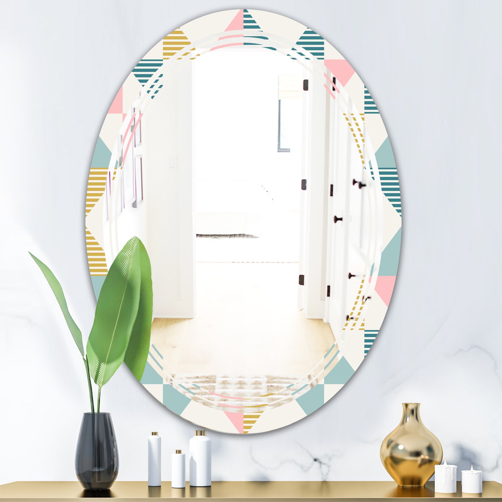 Diamond Retro II - Modern Round or Oval Wall Mirror - Triple C
