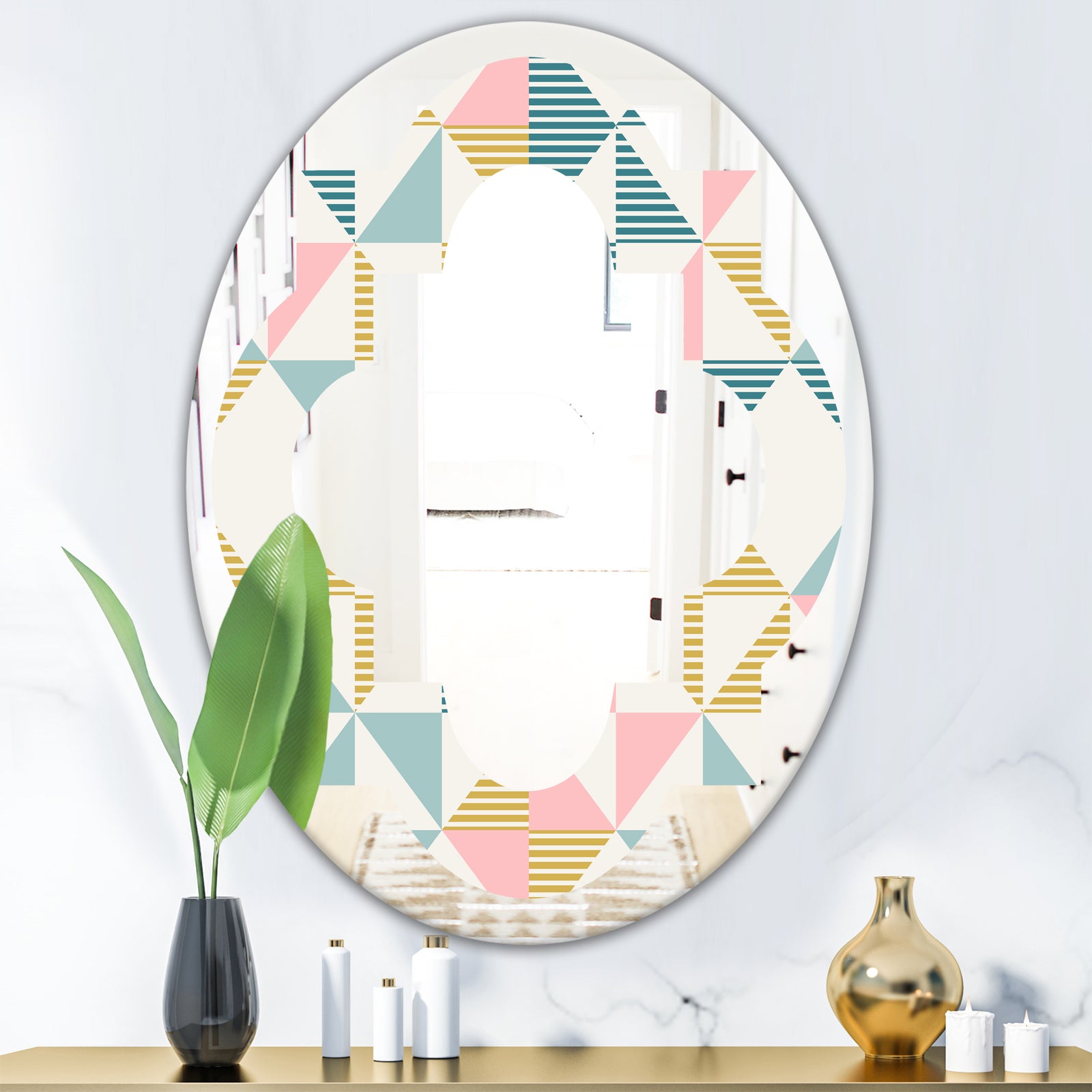 Diamond Retro II - Modern Round or Oval Wall Mirror - Quatrefoil