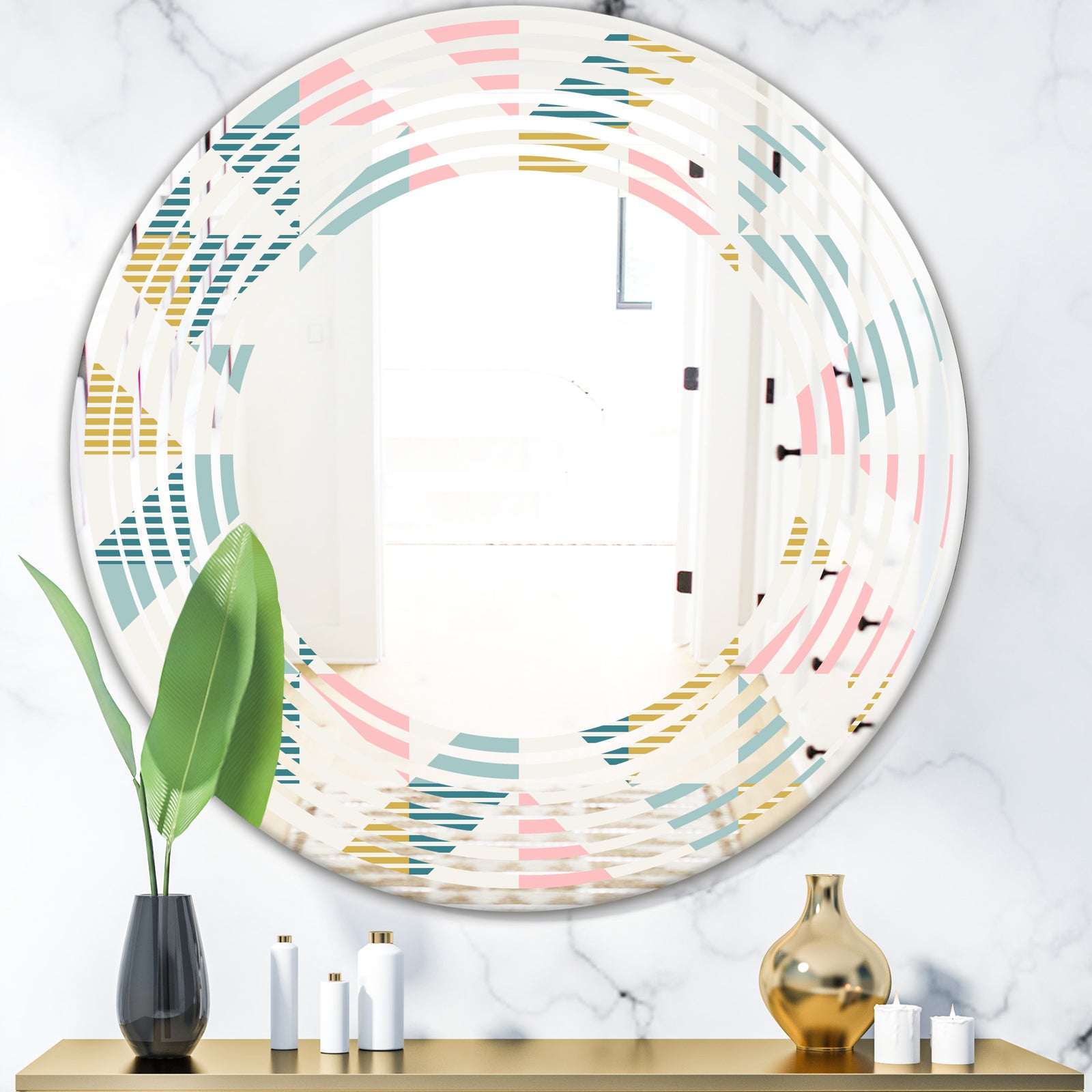 Diamond Retro XI - Modern Round or Oval Wall Mirror - Wave
