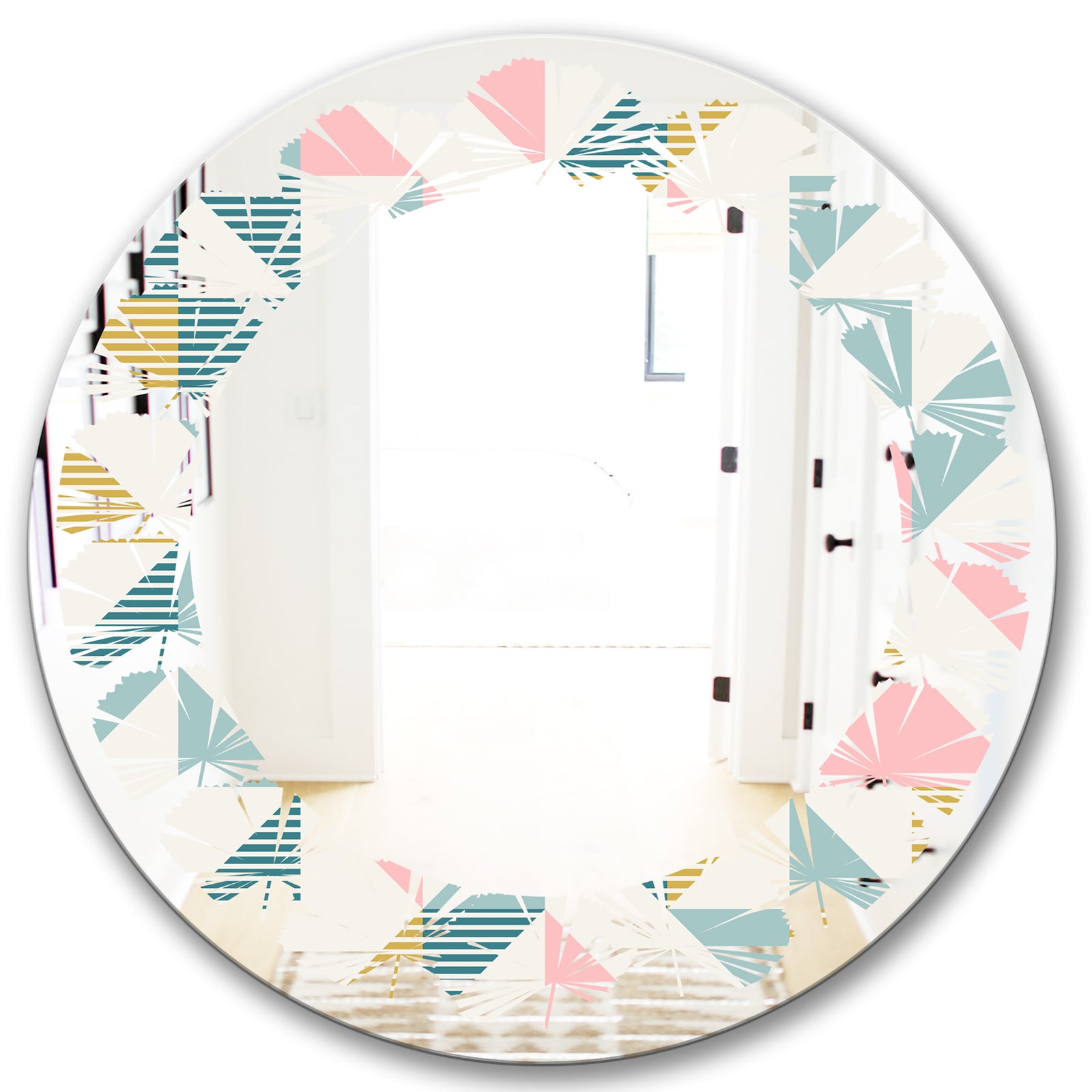 Diamond Retro XI - Modern Round or Oval Wall Mirror - Leaves