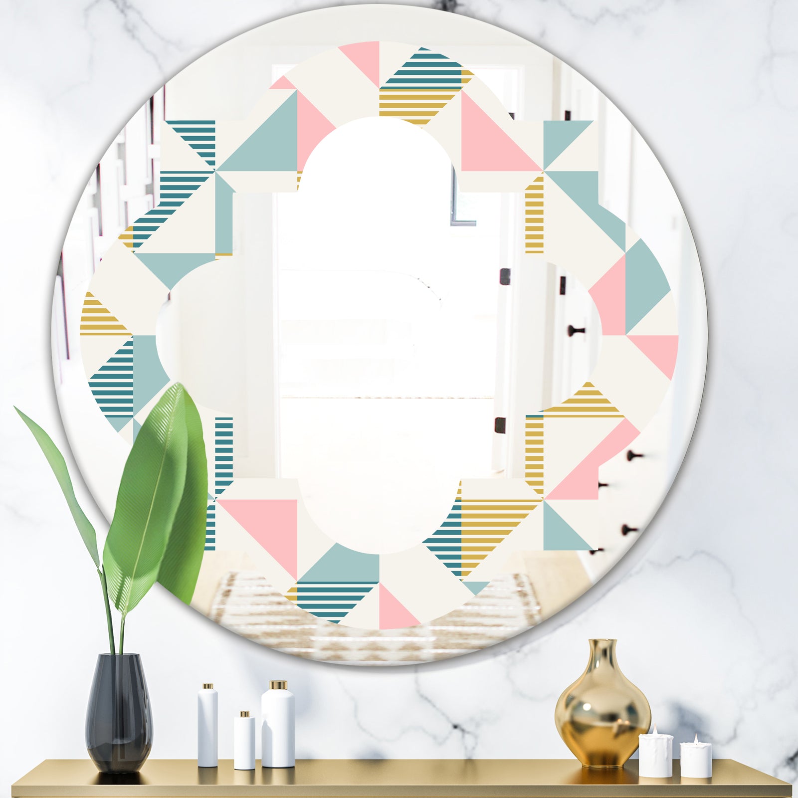 Diamond Retro XI - Modern Round or Oval Wall Mirror - Quatrefoil