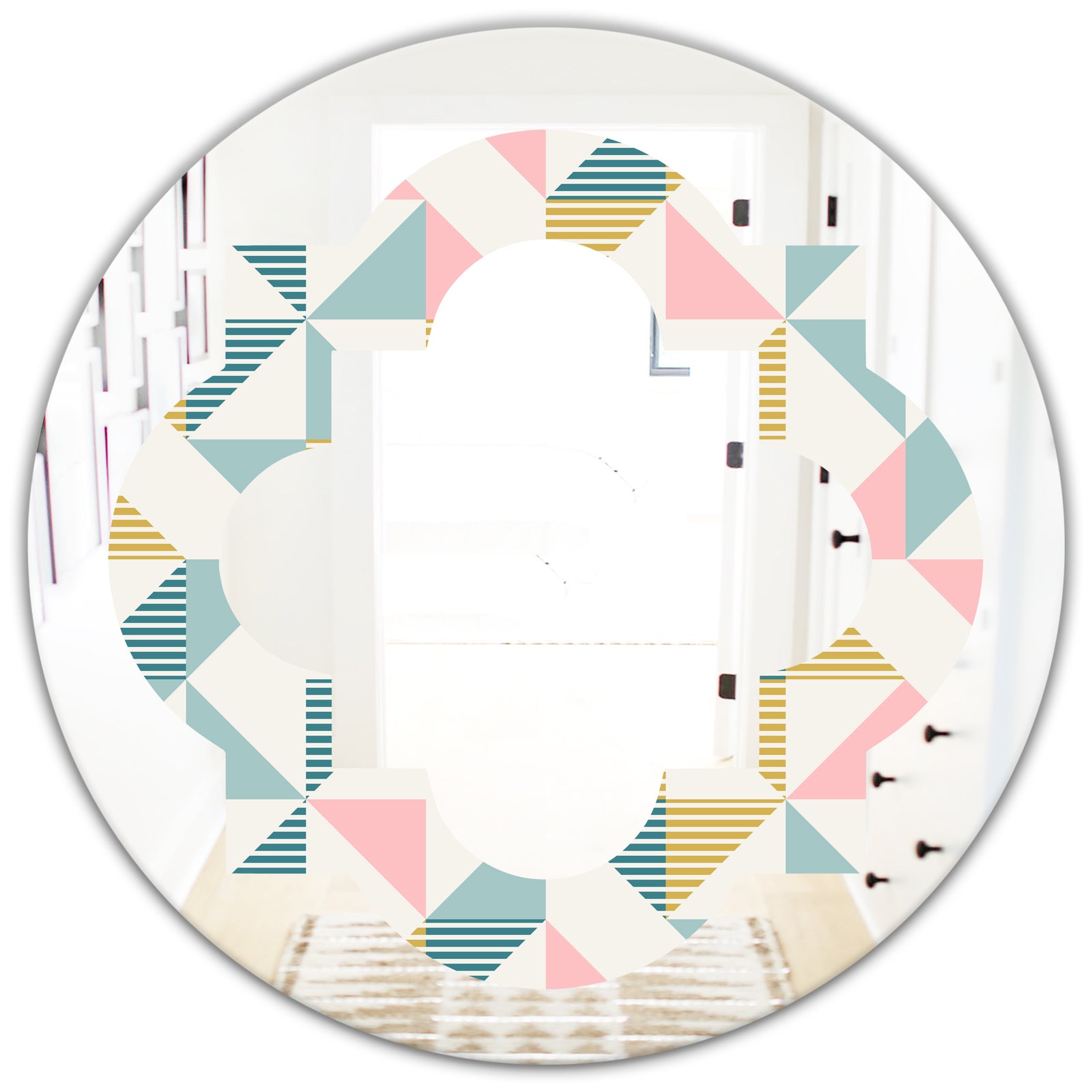 Diamond Retro XI - Modern Round or Oval Wall Mirror - Quatrefoil