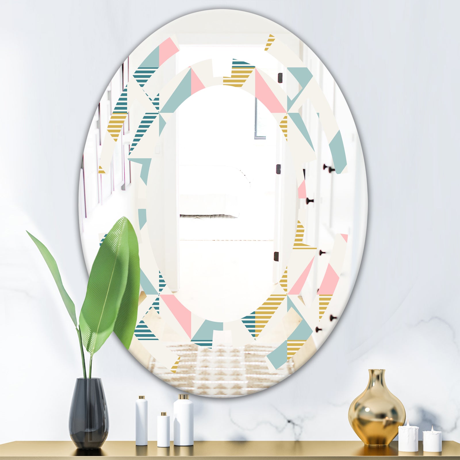 Diamond Retro XI - Modern Round or Oval Wall Mirror - Space