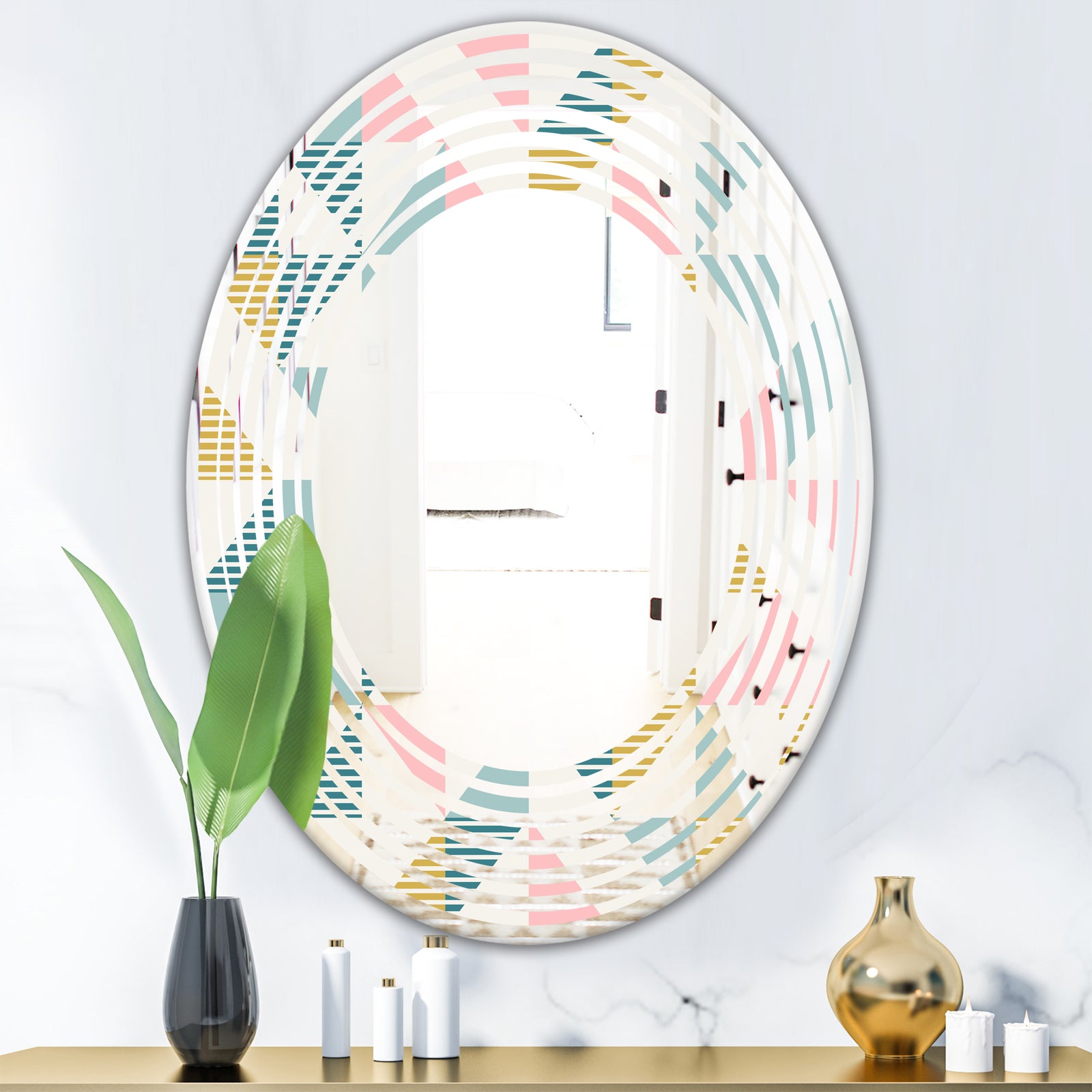 Diamond Retro XI - Modern Round or Oval Wall Mirror - Wave