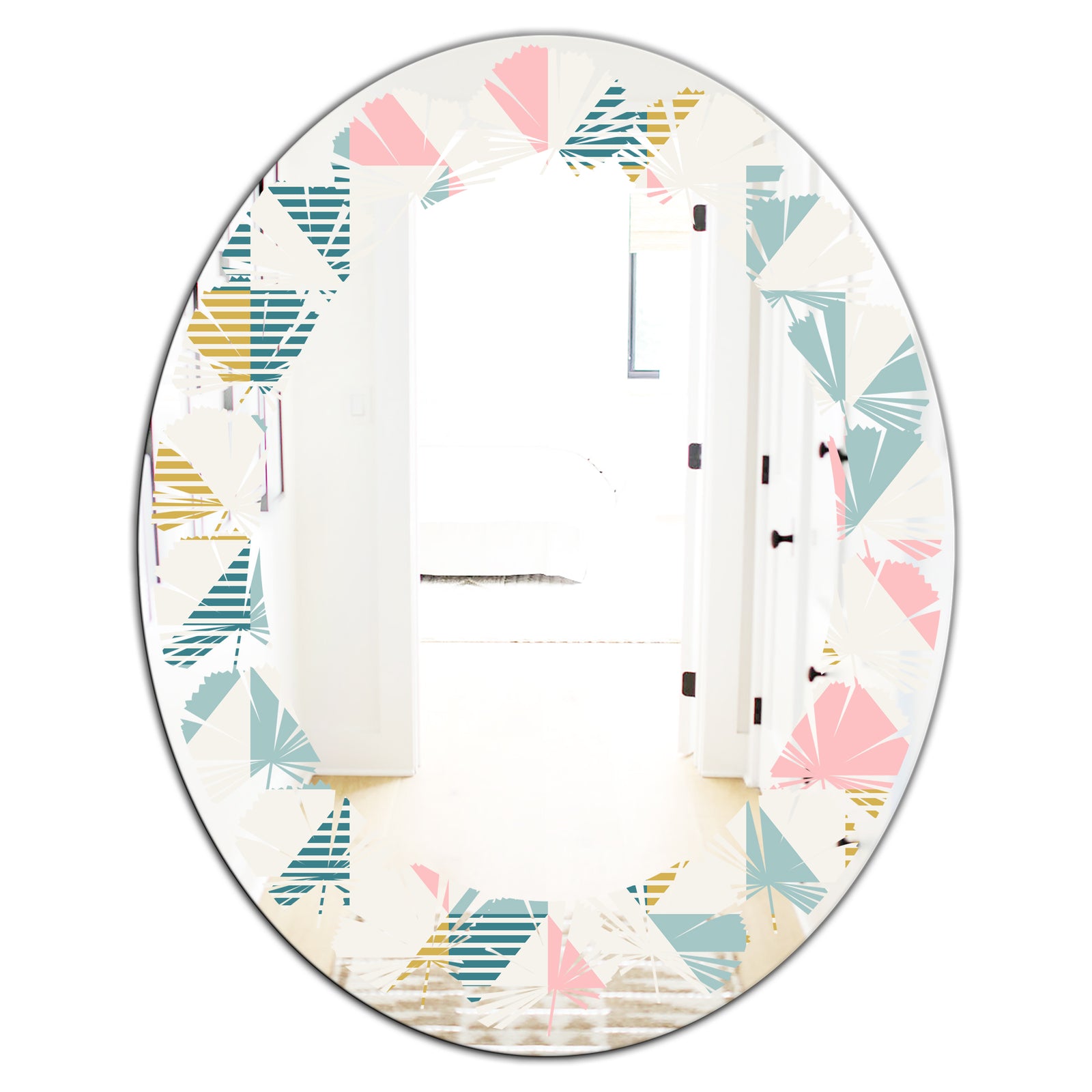 Diamond Retro XI - Modern Round or Oval Wall Mirror - Leaves