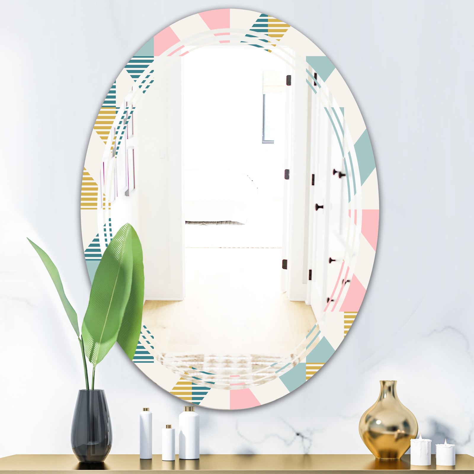 Diamond Retro XI - Modern Round or Oval Wall Mirror - Triple C