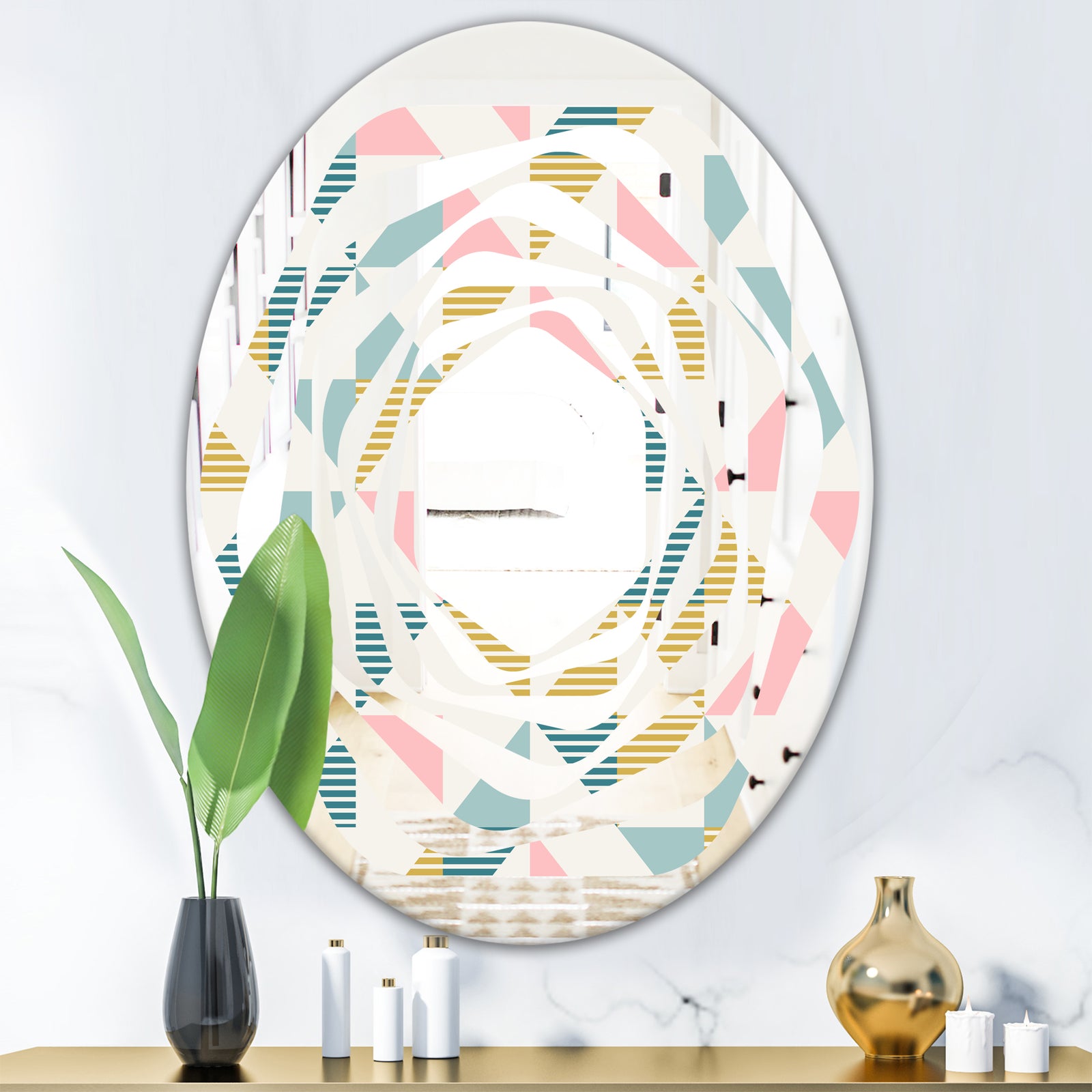 Diamond Retro XI - Modern Round or Oval Wall Mirror - Whirl