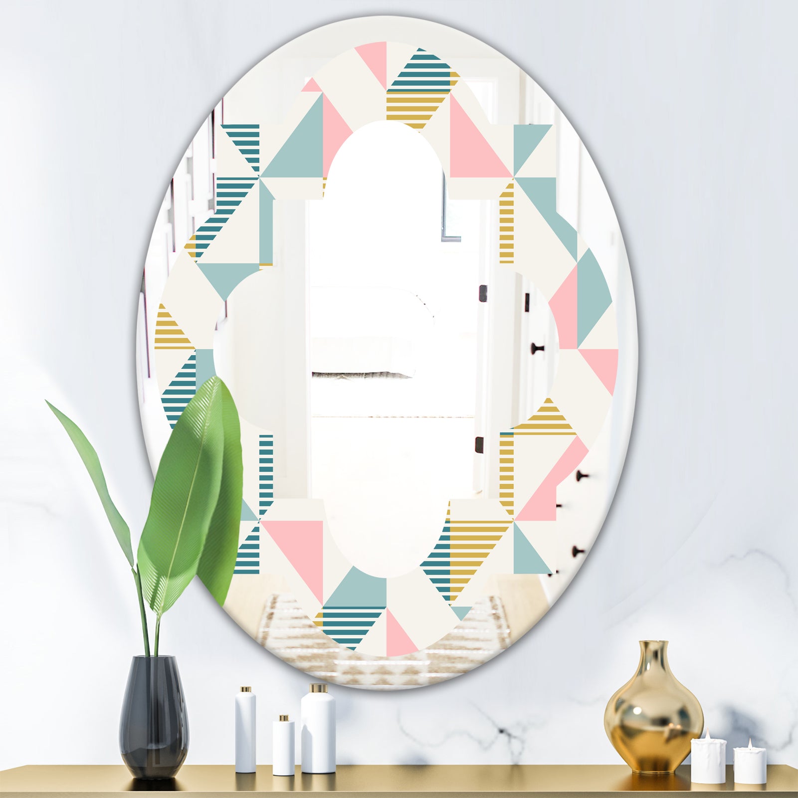 Diamond Retro XI - Modern Round or Oval Wall Mirror - Quatrefoil