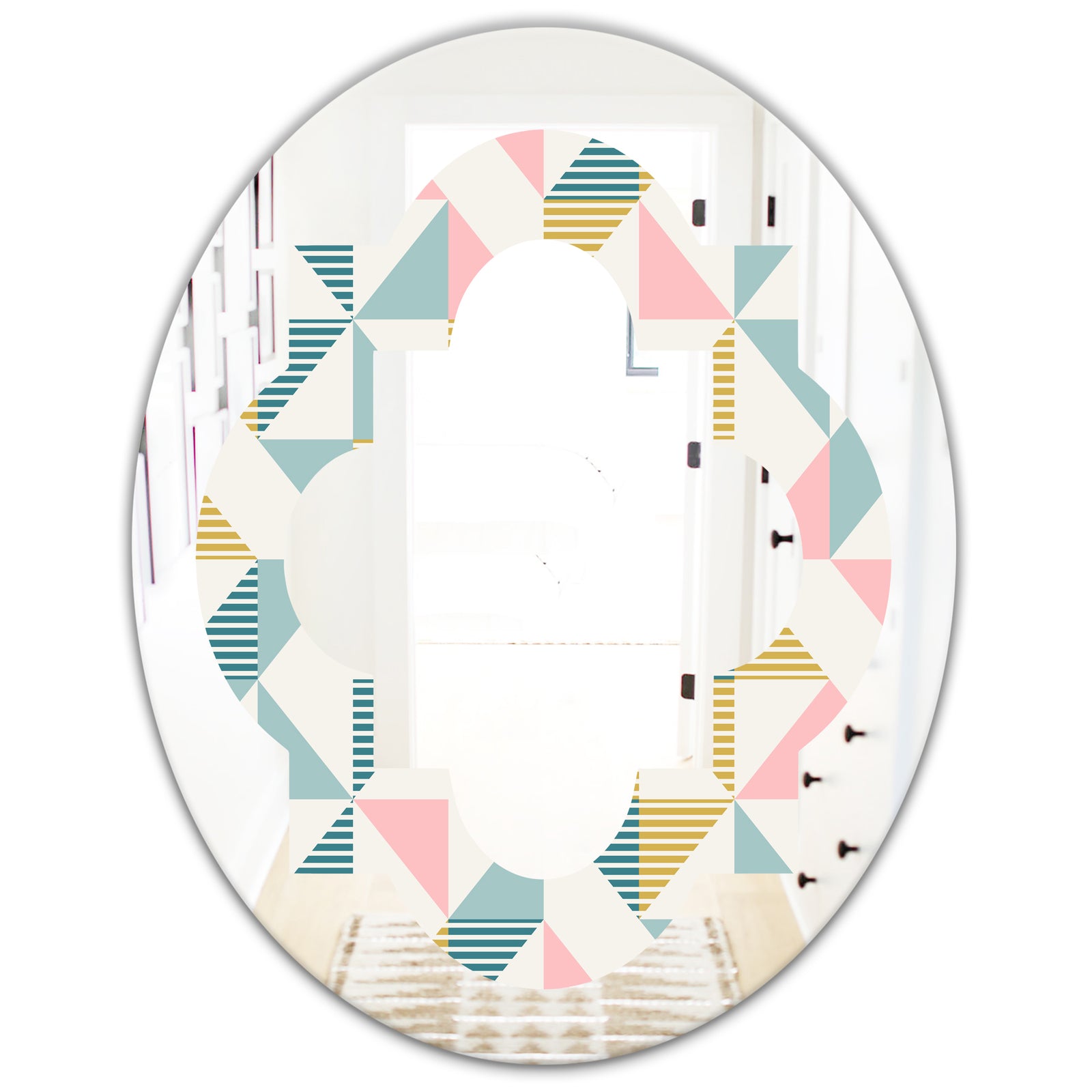 Diamond Retro XI - Modern Round or Oval Wall Mirror - Quatrefoil