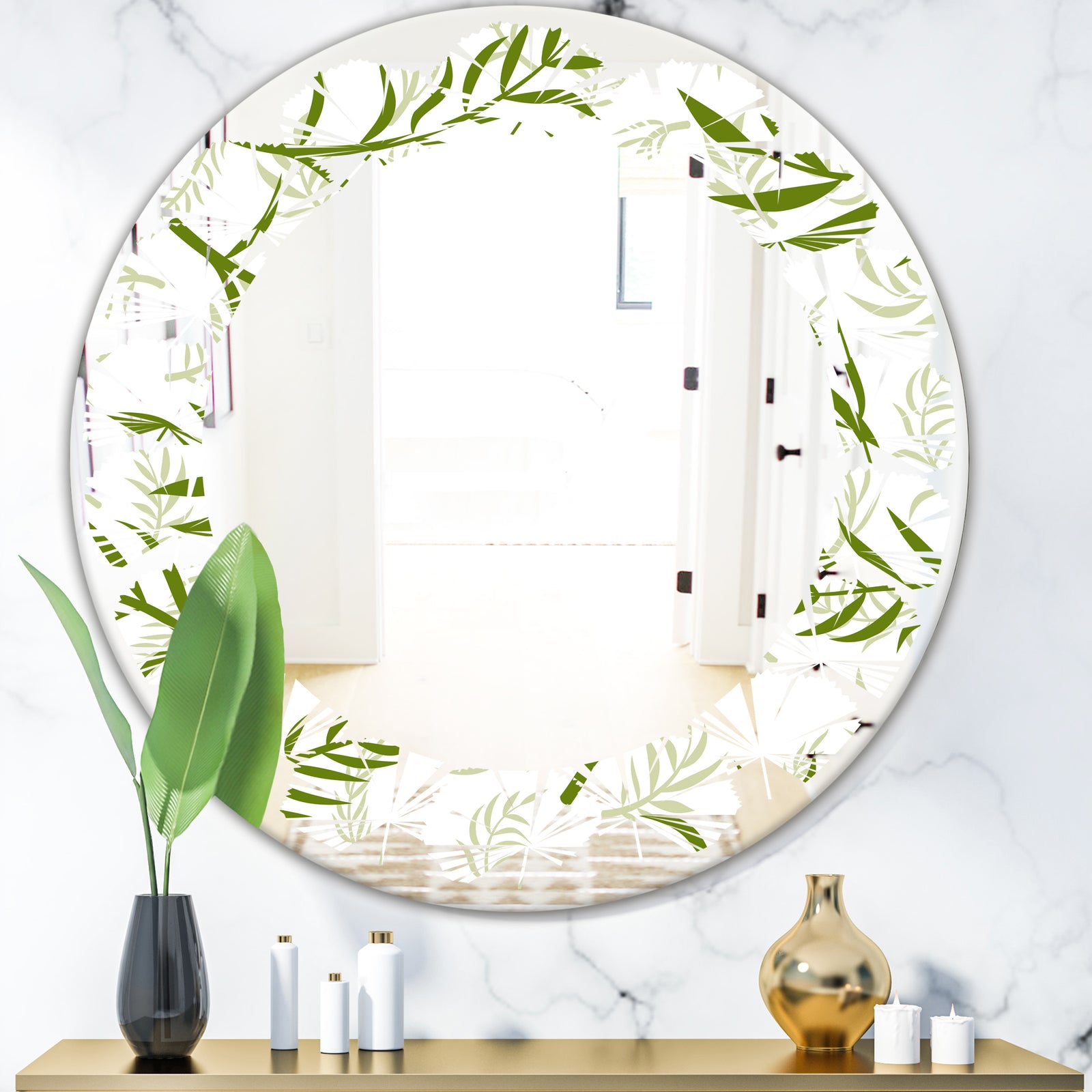 Tropical Botanicals I - Modern Round or Oval Wall Mirror - Leaves