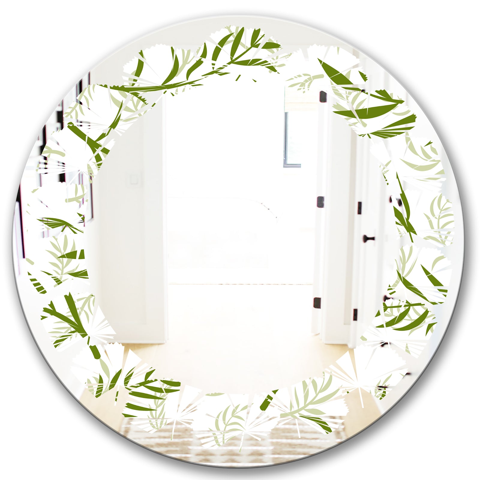 Tropical Botanicals I - Modern Round or Oval Wall Mirror - Leaves