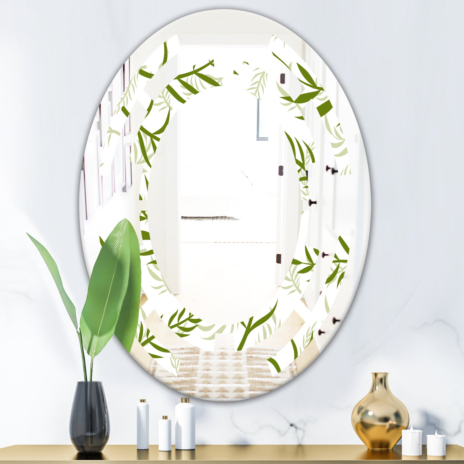 Tropical Botanicals I - Modern Round or Oval Wall Mirror - Space