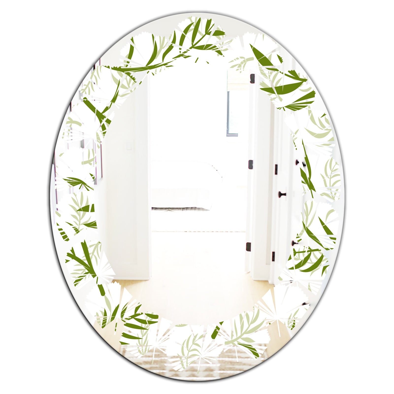 Tropical Botanicals I - Modern Round or Oval Wall Mirror - Leaves