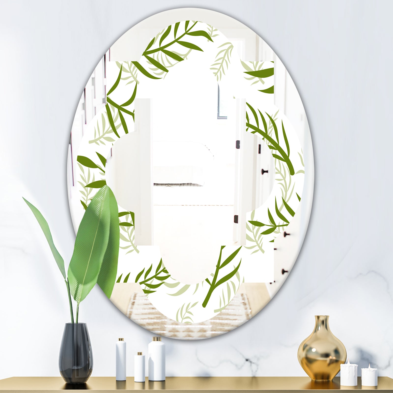 Tropical Botanicals I - Modern Round or Oval Wall Mirror - Quatrefoil