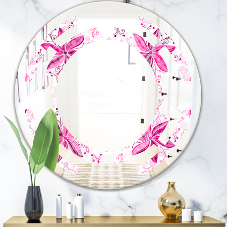 Retro Floral Pattern XII - Modern Round or Oval Wall Mirror - Space