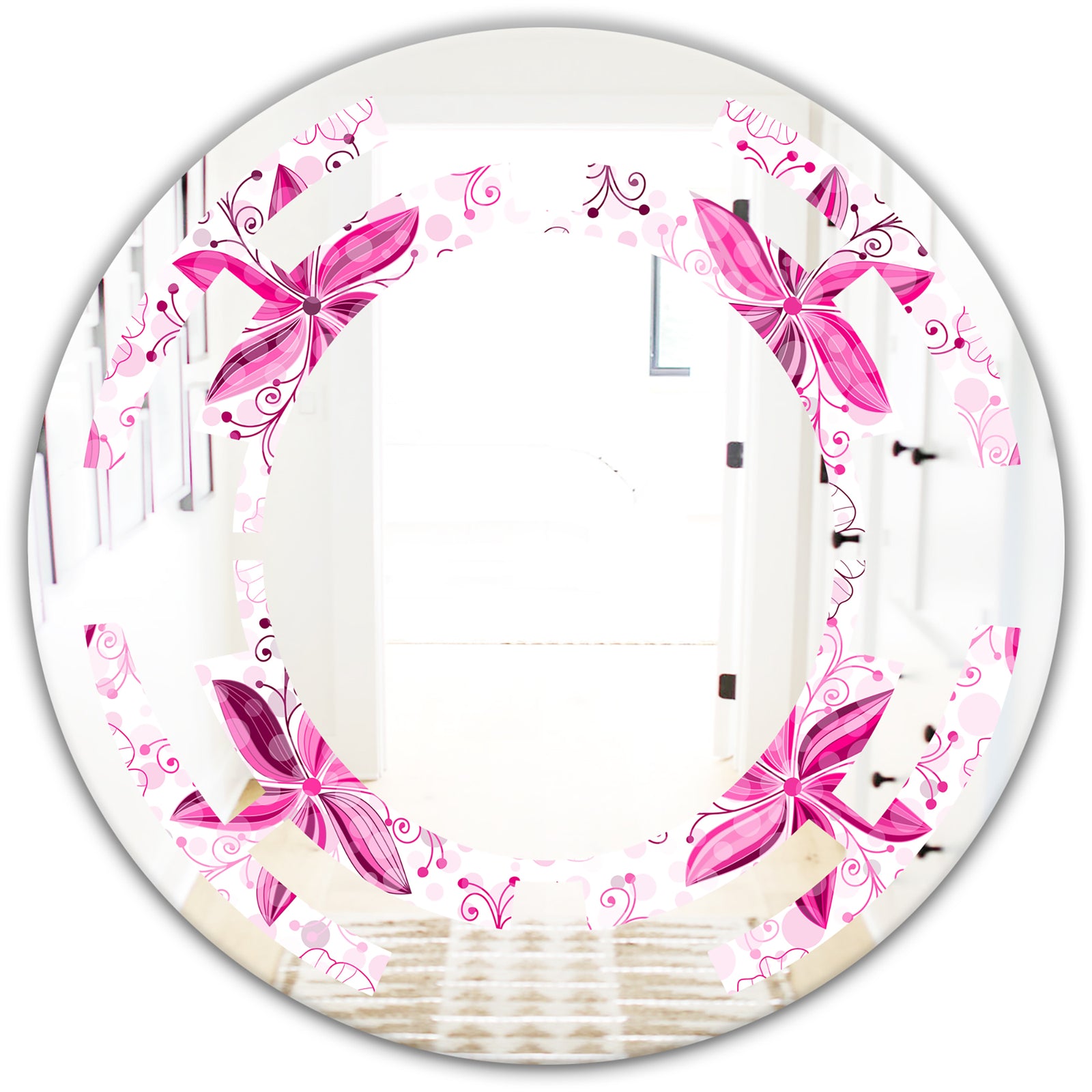 Retro Floral Pattern XII - Modern Round or Oval Wall Mirror - Space