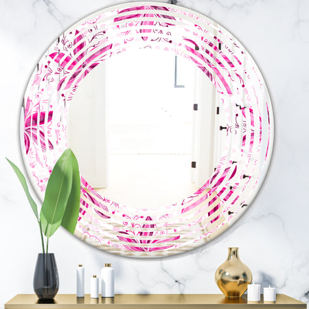 Retro Floral Pattern XII - Modern Round or Oval Wall Mirror - Wave