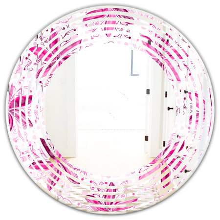 Retro Floral Pattern XII - Modern Round or Oval Wall Mirror - Wave