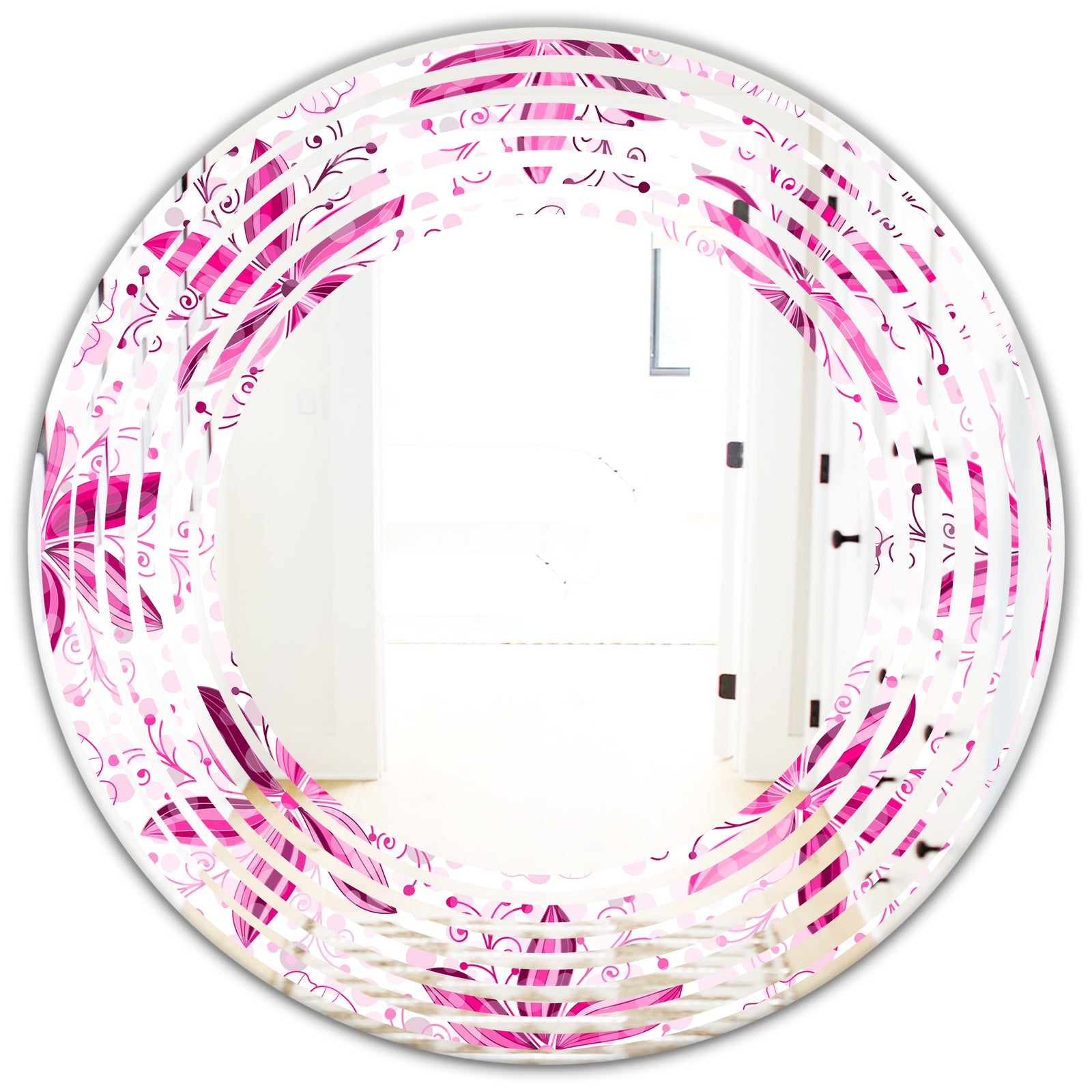 Retro Floral Pattern XII - Modern Round or Oval Wall Mirror - Wave