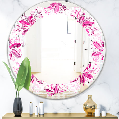 Retro Floral Pattern XII - Modern Round or Oval Wall Mirror - Leaves
