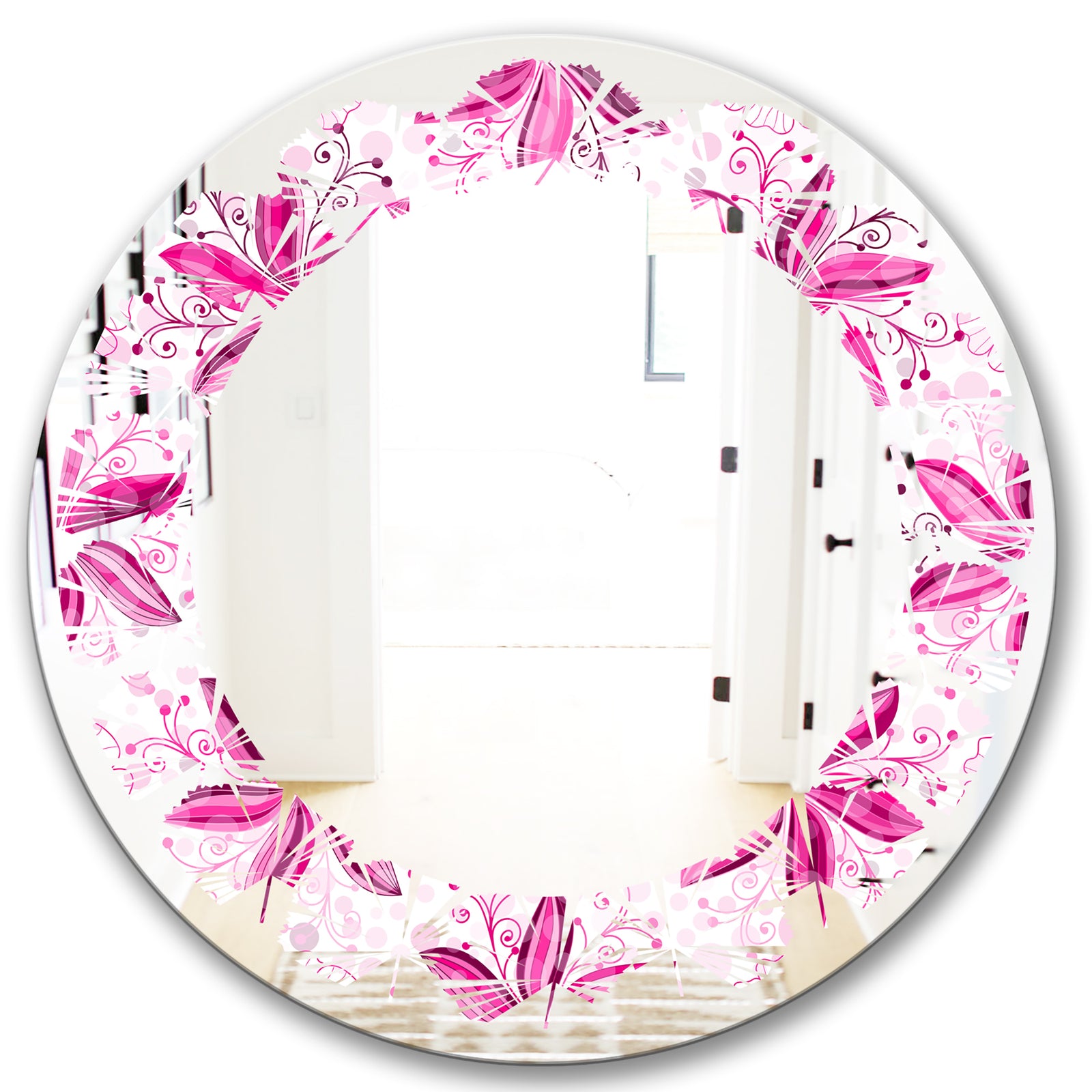 Retro Floral Pattern XII - Modern Round or Oval Wall Mirror - Leaves