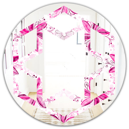 Retro Floral Pattern XII - Modern Round or Oval Wall Mirror - Hexagon Star