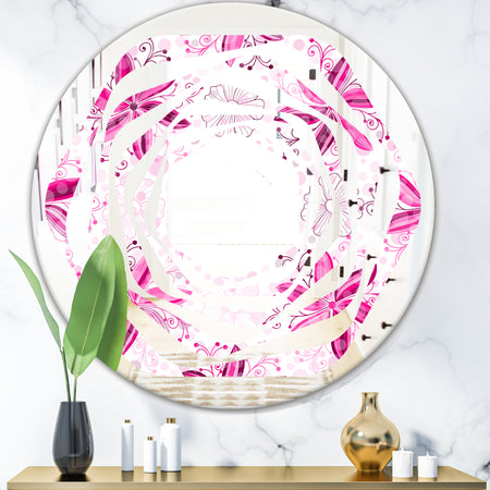 Retro Floral Pattern XII - Modern Round or Oval Wall Mirror - Whirl