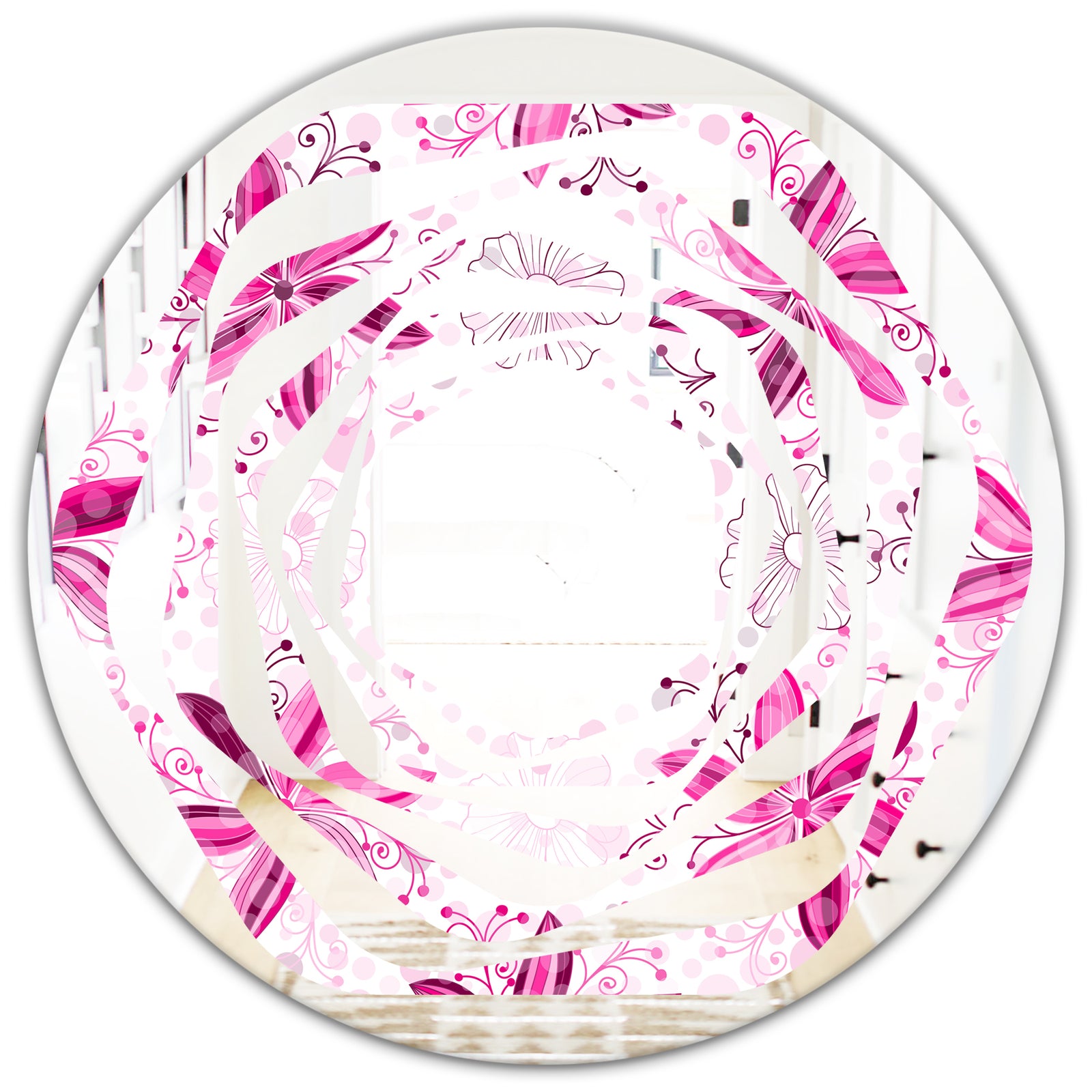 Retro Floral Pattern XII - Modern Round or Oval Wall Mirror - Whirl
