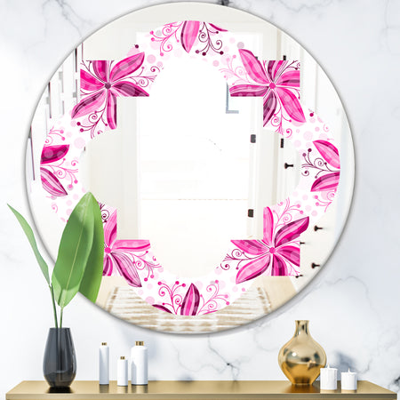 Retro Floral Pattern XII - Modern Round or Oval Wall Mirror - Quatrefoil