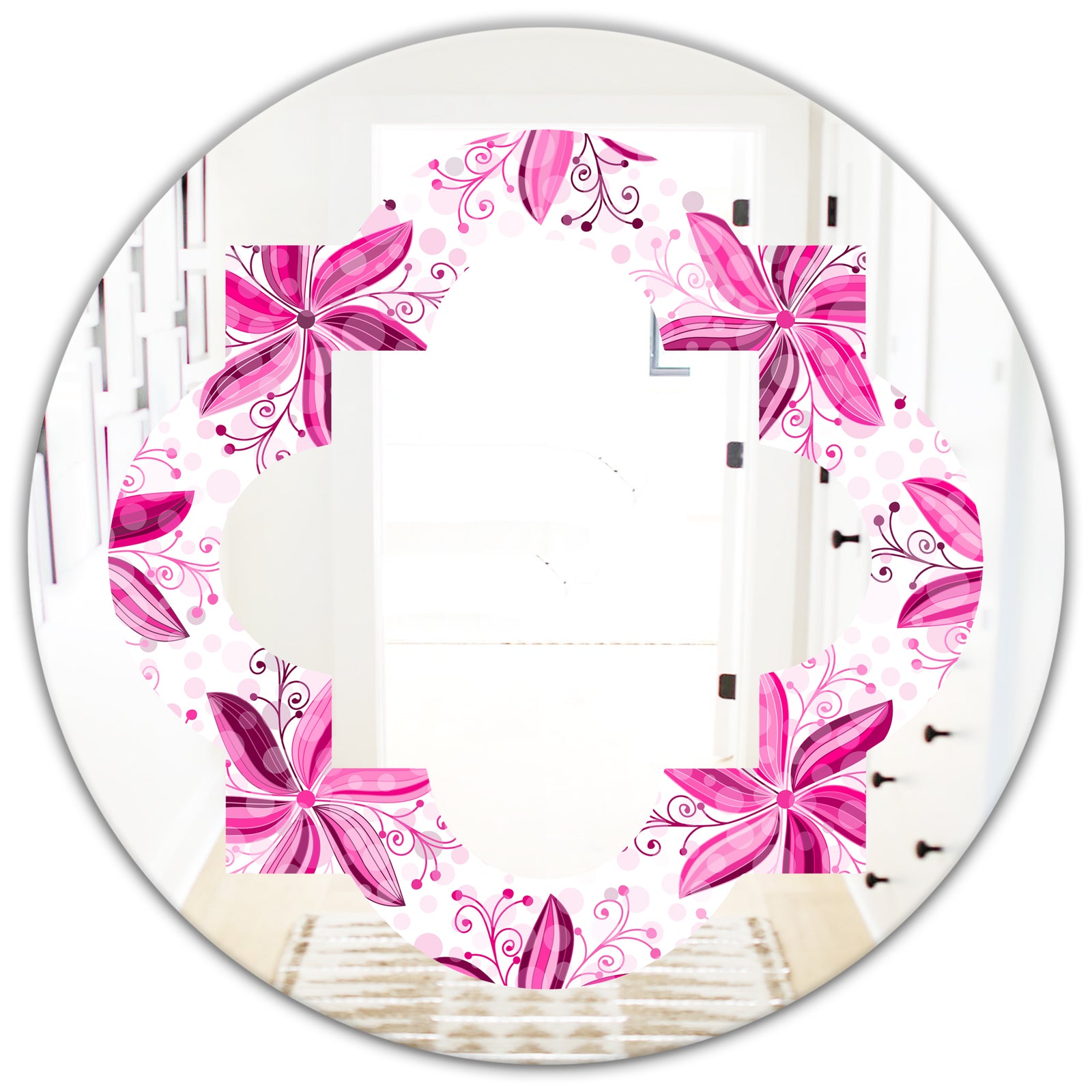 Retro Floral Pattern XII - Modern Round or Oval Wall Mirror - Quatrefoil