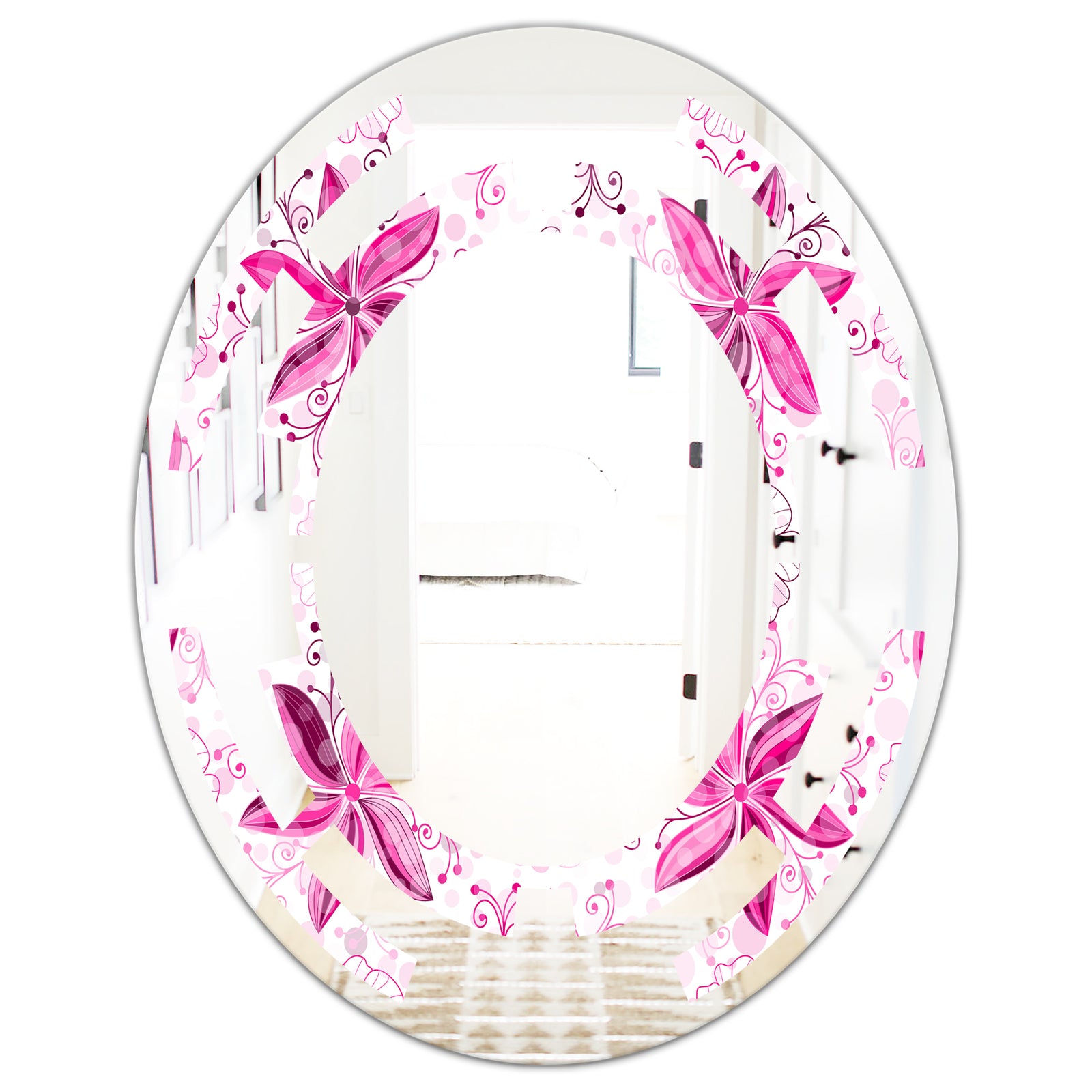 Retro Floral Pattern XII - Modern Round or Oval Wall Mirror - Space
