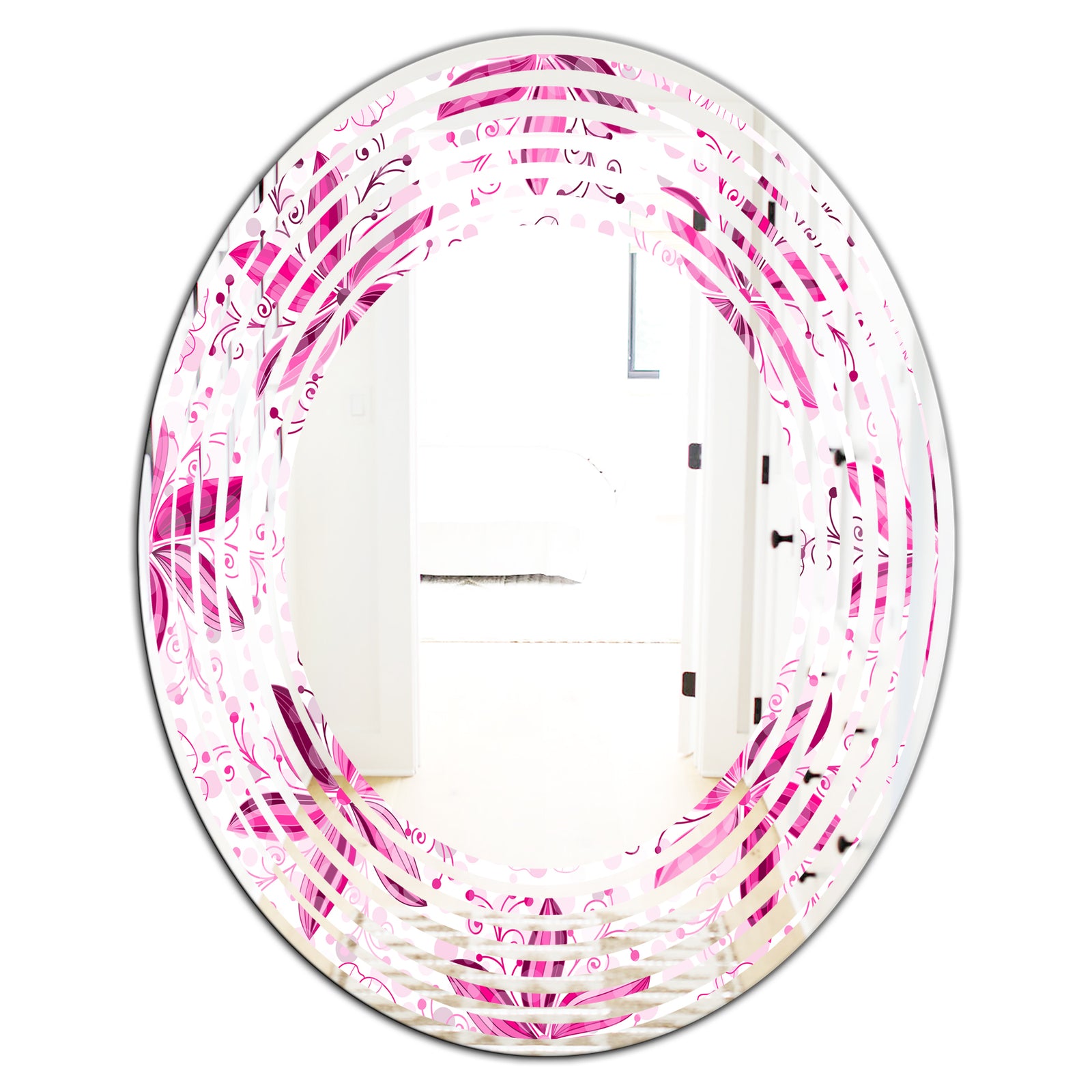 Retro Floral Pattern XII - Modern Round or Oval Wall Mirror - Wave