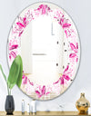Retro Floral Pattern XII - Modern Round or Oval Wall Mirror - Leaves