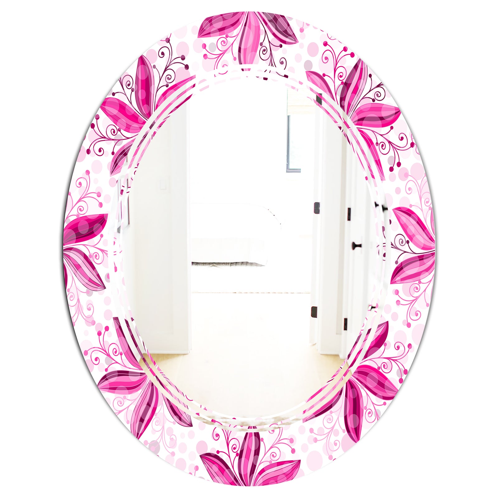 Retro Floral Pattern XII - Modern Round or Oval Wall Mirror - Triple C