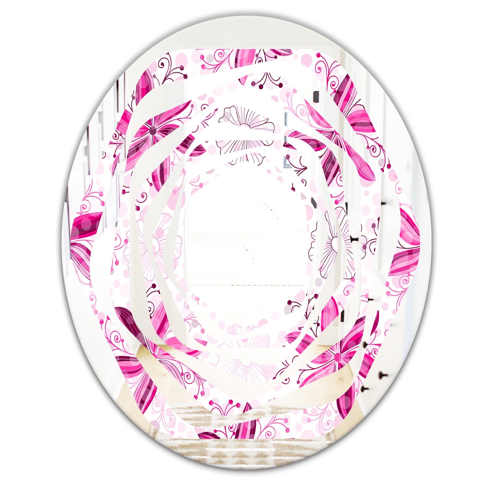 Retro Floral Pattern XII - Modern Round or Oval Wall Mirror - Whirl